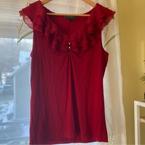 Ralph Lauren | Red Ruffle Blouse